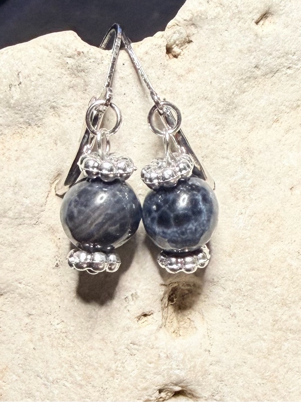 Handmade Sterling Silver Blue Stone Drop Earrings